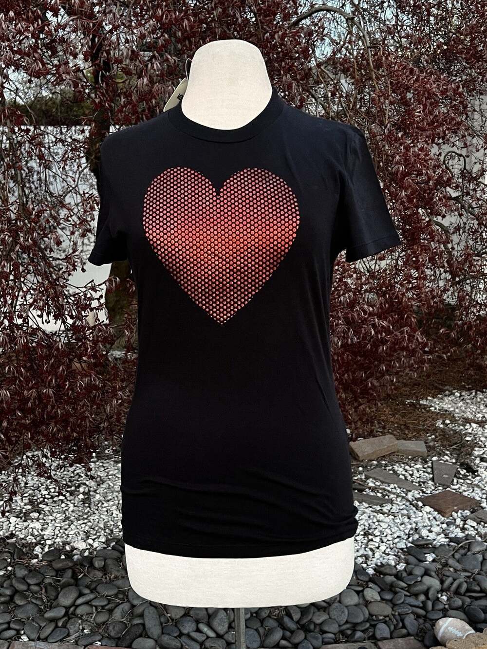 Vintage Moschino Jeans T-Shirt Short Sleeve Shirt Black w/Red Heart Size US 12